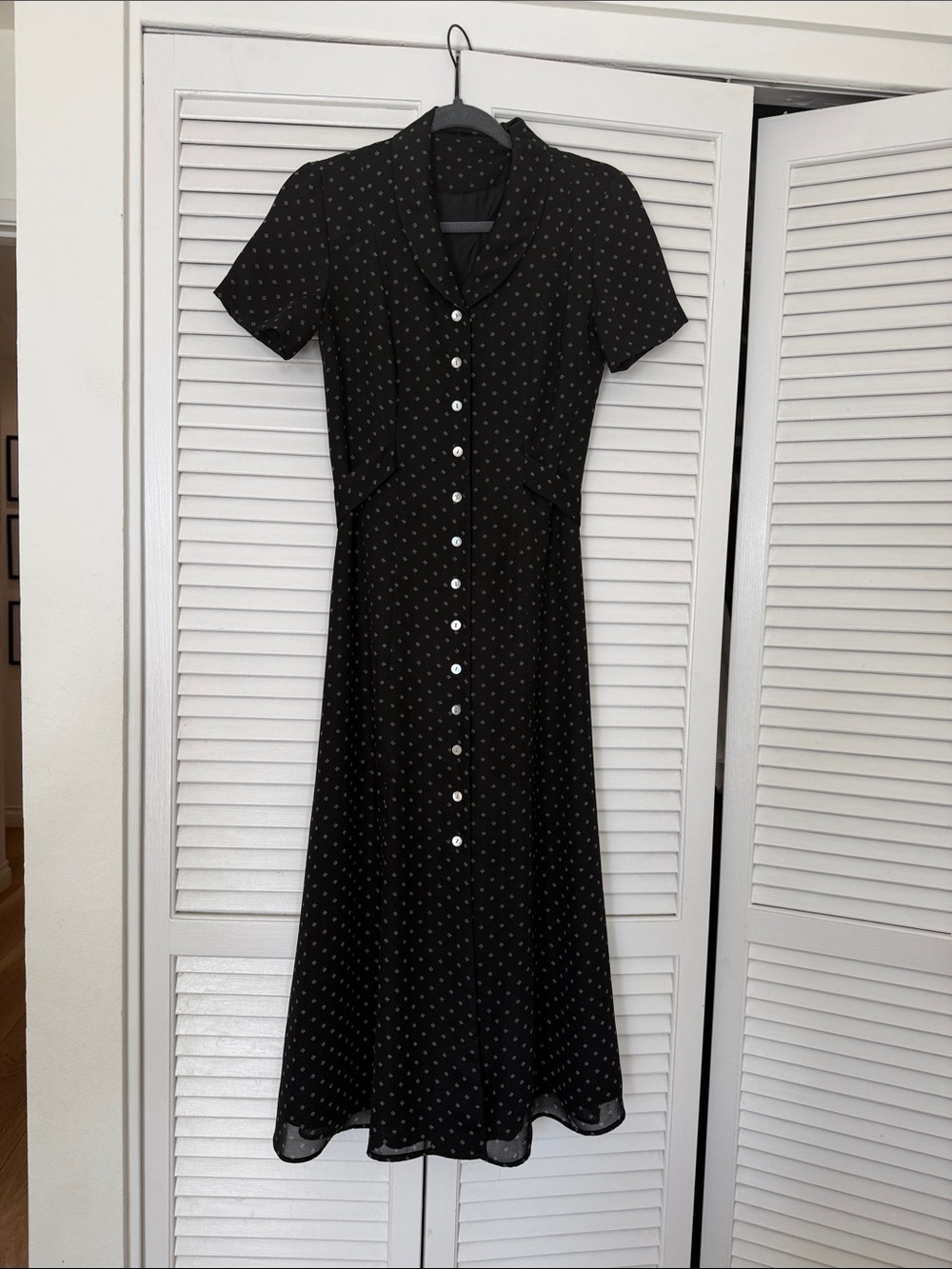 Classic Black Polka Dot Button-Front Dress
